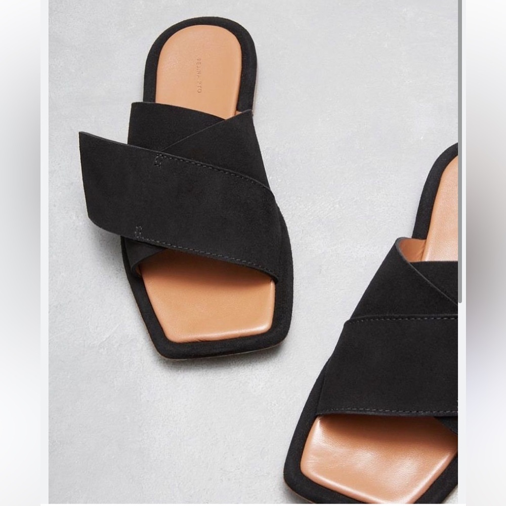 REJINA PYO Dara Black Suede Leather Designer Formal Evening Luxury Sandals Sz 9